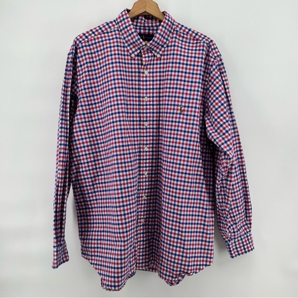 Ralph Lauren Button Down Shirt Men's 1XB Big Blue Red White Check Flesh Pony L/S - Picture 3 of 10